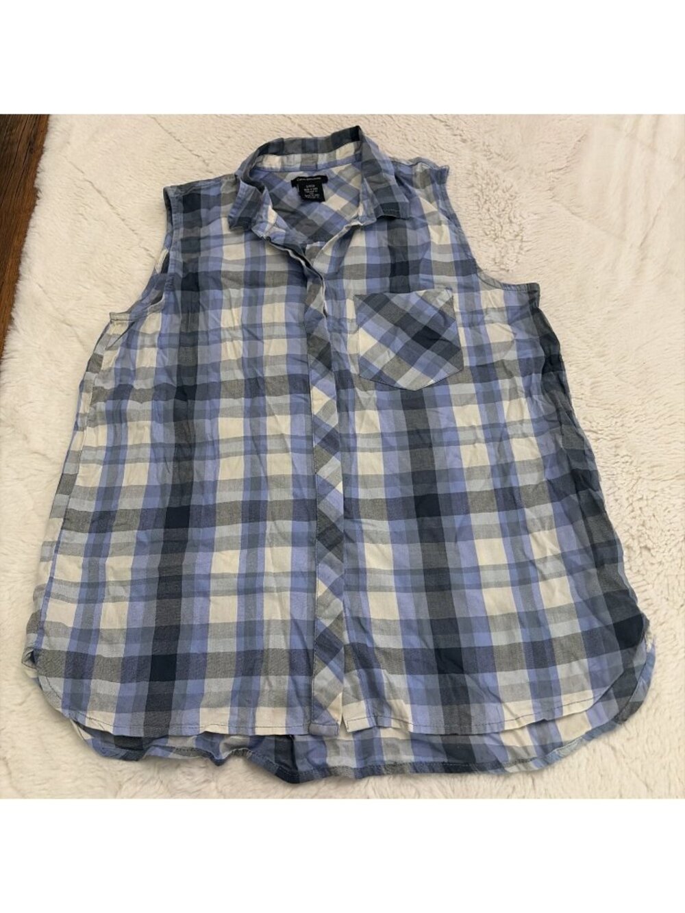 Calvin Klein Womens Blue Plaid Button Up Top Small